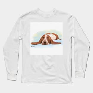 Cute Brown and White Basset Hound Sleeping on the Floor Long Sleeve T-Shirt